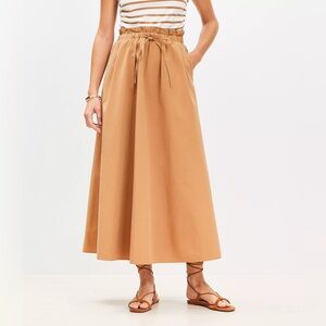LOFT Twill A-Line Paperbag Khaki Maxi Skirt With Pockets Size Extra large